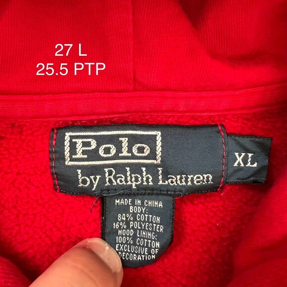 Vintage Polo Ralph Lauren Hoodie XL Red 90s New York Streetwear RRL - Picture 6 of 8
